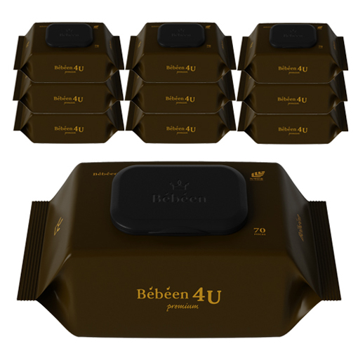 Bebeen 포유 프리미엄 아기물티슈 캡형 75평량, 70매, 10팩